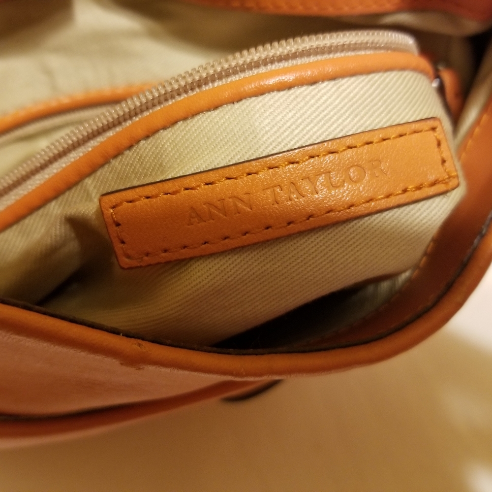 ANN TAYLOR Purse Orange Leather Hobo - Picture 5 of 9
